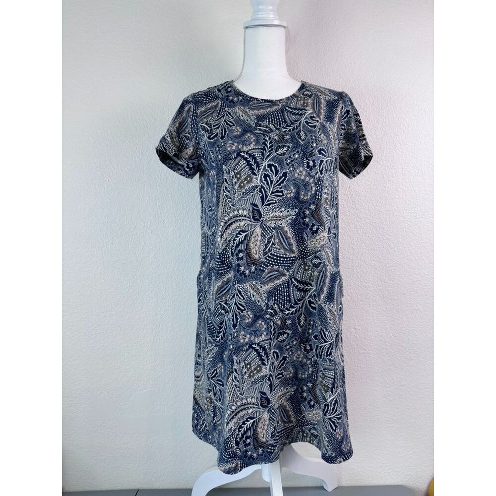 PureJill women's petite small navy brown floral short sleeve knit mini dress‎